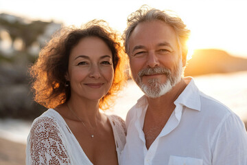Obraz premium Romantic Couple Enjoying a Beautiful Sunset Together, Generative AI image