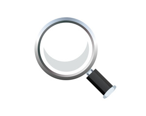 Classic magnifying glass, silver framed lens with black handle icon