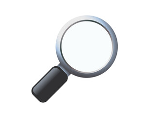 Classic magnifying glass, silver framed lens with black handle icon