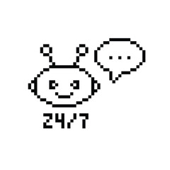 chatbot support 24 7 icon 8 bit, pixel art icon  for game  logo. 