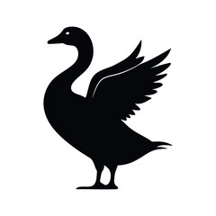 Black Silhouette Goose vector illustration isolated on white. Elegant swan, goose, or duck with spread wings. Simple design for wallpaper, icon, or background, Editable and Scalable.