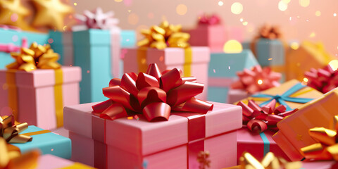 Obraz premium Collection of Gift Boxes with Bows and Confetti