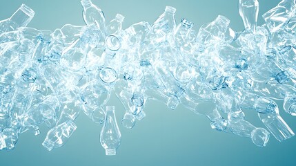 Beautiful Arrangement of Crushed and Shiny Plastic Bottles in Waves with a Light Background, Symbolizing Recycling and Environmental Awareness