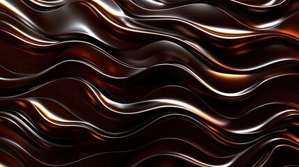 Obraz premium Melted chocolate waves with a shiny, rich finish, forming a visually appealing backdrop with copy space.