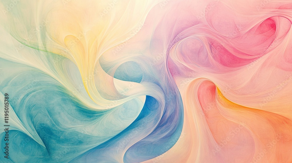 Fototapete elegant abstract rainbow swirls on a pastel background, highlighting pride and unity, with ample spa