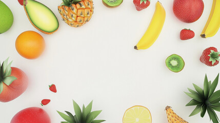 Colorful Tropical Fruit Arrangement on White Background