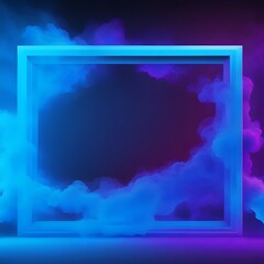 Naklejka premium Abstract blue Neon light 3d Frame with Colorful Smoke Background