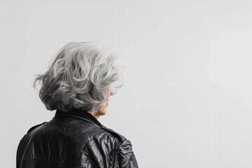 Closeup of a senior woman with soft wrinkles and grey hair isolated.