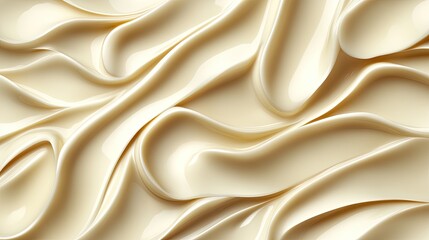 Obraz premium Abstract ripples of molten white chocolate on a seamless, clean white surface, top view.
