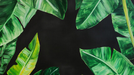 Dark Background with Lush Green Tropical Leaves