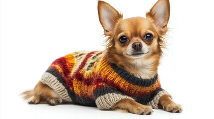 Obraz premium Chihuahua fashion close-up studio photography with sweater on white background
