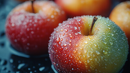Two Apples Submerged in Water with Bubbles