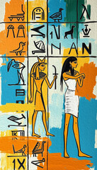 Egyptian hieroglyphs. Abstract pattern for covers, for use in graphics. Oil painting