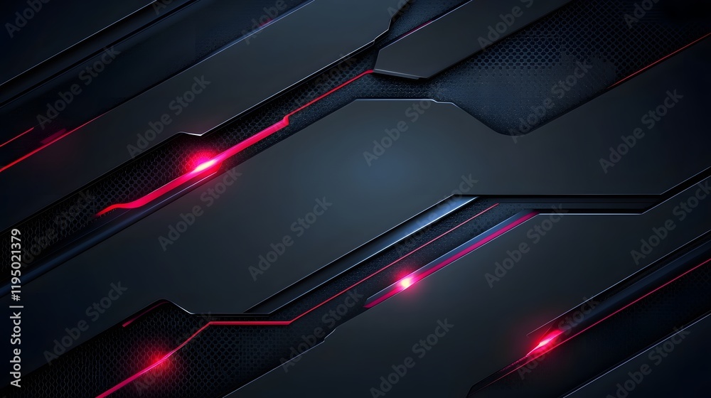 Poster futuristic abstract design, dark background with glowing red lines creating a tech-inspired atmosphe