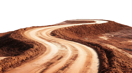 A winding red dirt road isolated on a transparent background. high resolution PNG file