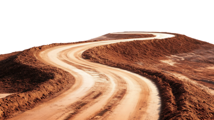 A winding red dirt road isolated on a transparent background. high resolution PNG file