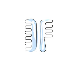 Vector illustration of hair comb, doodle style, watercolor, beauty, isolated, line drawing, icon, comb set, lineart