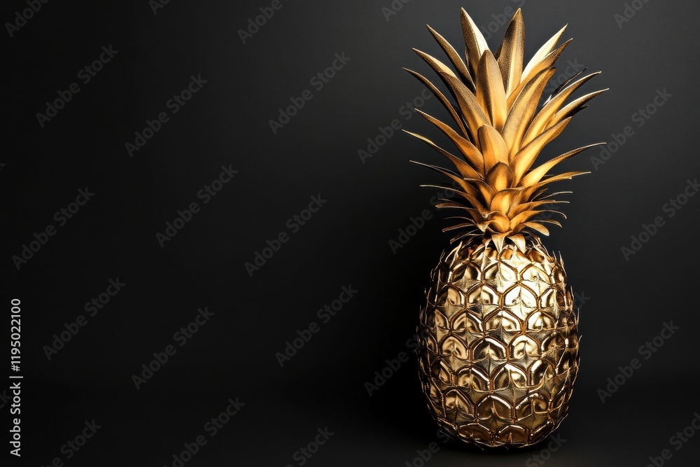 Poster luxurious golden pineapple standing majestically against a dark background showcasing elegance and s