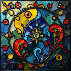 Naklejka premium Colorful stained glass window. . Multicolored interior design template. Oil painting
