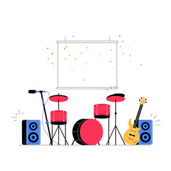 Drum Set With Cymbal And Microphone In Flat Vector Illustration Symbolizing Music, Rhythm, And Celebration, Isolated On White Background.