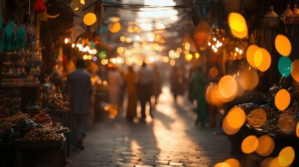 Obraz premium Vibrant dawn at the traditional bazaar morning light and activity in market square