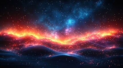 Fototapeta premium Abstract Cosmic Landscape with Vivid Colors and Stars Creating a Beautiful Interstellar Scene in Shades of Blue, Orange, and Purple Against a Dark Background