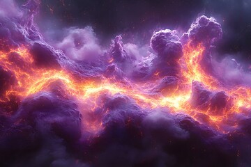 Fototapeta premium Fiery Cosmic Storm Vibrant Volcanic Clouds and Atmospheric Drama for Posters