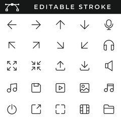 Set of Linear Icons with Editable Stroke Isolated on White Background