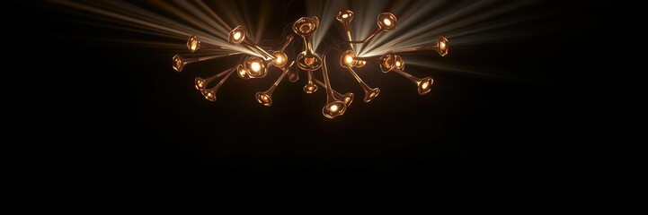 Obraz premium A cluster of freeform lights emit beams that intersect and overlap in a dynamic dance, casting an otherworldly glow on the surrounding environment, freeform lights, dynamic