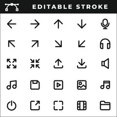 Set of Linear Icons with Editable Stroke Isolated on White Background