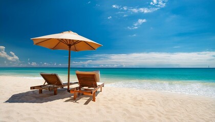 Fototapeta premium beach chair and umbrella on the beach