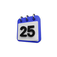 High-Quality 3D Calendar Icon Showing Date 25