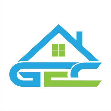 house icon on blue GEC logo letter logo design on white background. GEC icon creative circle letter logo concept.