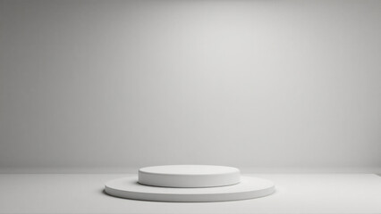 Rotating platforms showcase dynamic visual effects in a minimalistic studio setting