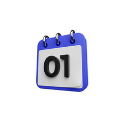 High-Quality 3D Calendar Icon Showing Date 01
