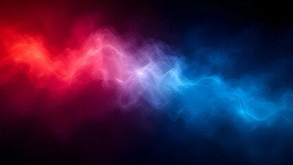 Ethereal fog in neon red-blue lights, creating a futuristic moody atmosphere.