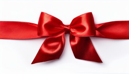 Fototapeta premium shiny red satin ribbon with red bow isolated on white background