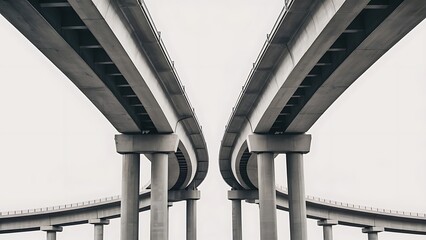 Cement elevated highway overpass. bridge infra structure. isolated on white background.