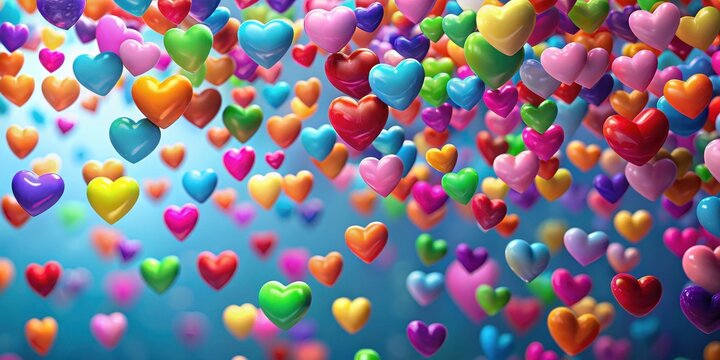 Multicolored Hearts Floating in Air, romantic hearts, emotional expression