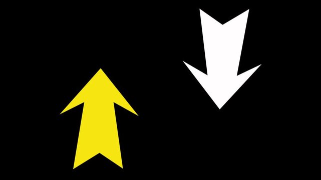 Sweep up down animation. silhouette up down arrow animation on the black background. Up and down arrow loading animation with white and yellow color.