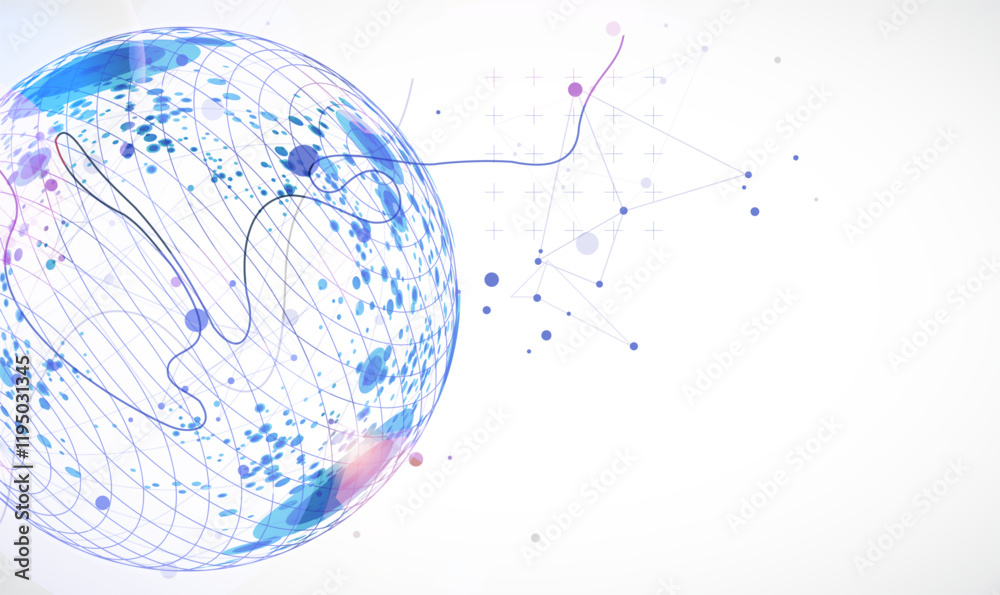 Poster Abstract sphere background with plexus effect. 3D surface. Vector.