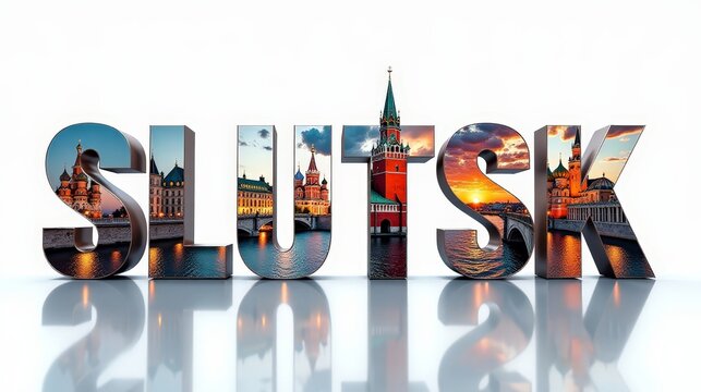 Slutsk letters City, Word illustration, travel and tourism in Belarus Attraction Wall Gift Decoration