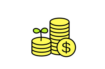 新芽と積んだお金のアイコン　ドル