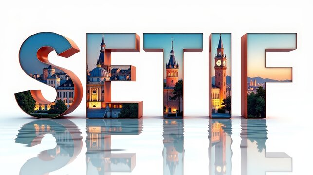 Setif letters City, Word illustration, travel and tourism in Algeria Attraction Wall Gift Decoration