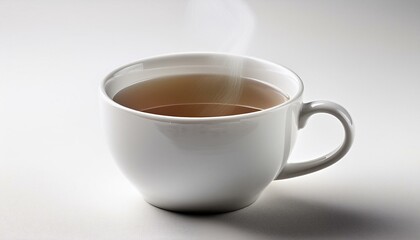 Obraz premium a white cup of hot tea or coffee on a white surface with a white background
