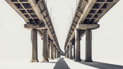 Cement elevated highway overpass. bridge infra structure. isolated on white background.
