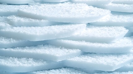 Obraz premium White translucent sheets of solid material stacked closely, showcasing textures and patterns, ideal for backgrounds or product designs in various creative projects.