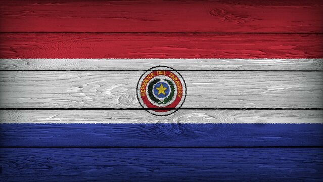 The flag of PARAGUAY painted on a wooden table with Original Colors