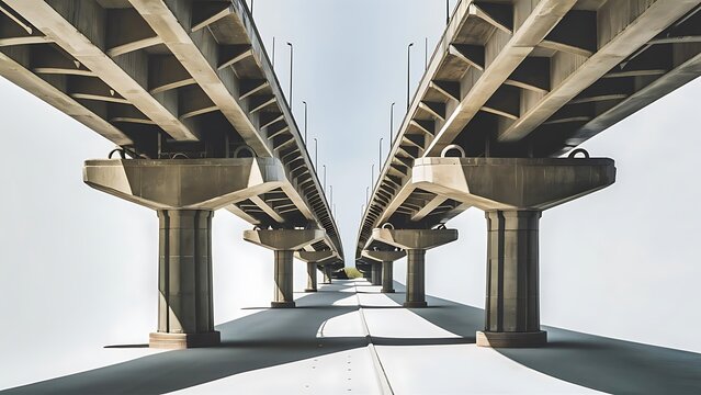 Cement elevated highway overpass. bridge infra structure. isolated on white background.