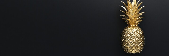 Luxurious golden pineapple shines against a solid dark background in a modern setting. Generative AI